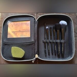 Black Makeup Brush Set with Yellow Sponge - Compact Travel Kit